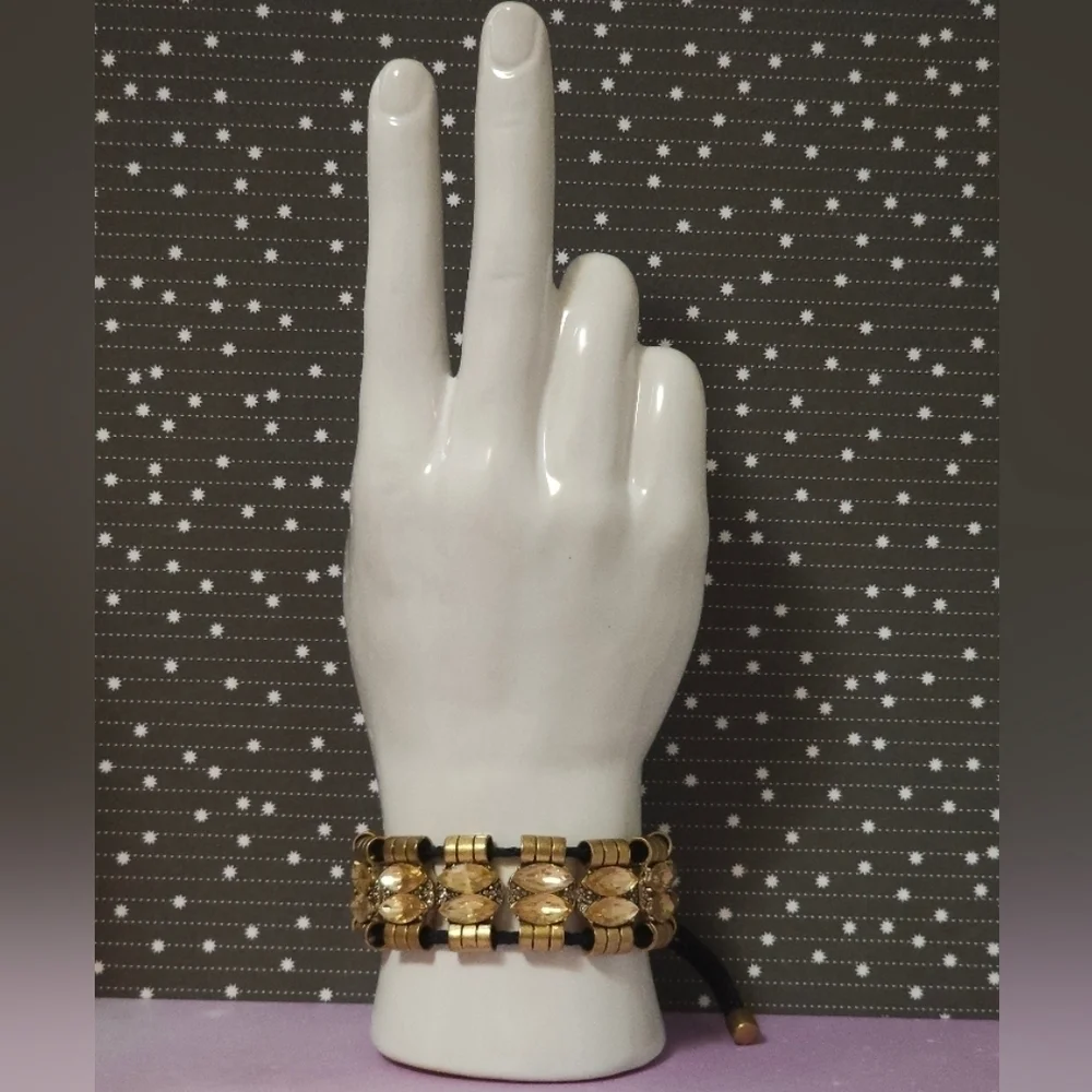 👍5 For $20 J Crew Brand Amber Rhinestone Gold Tone Black Toggle Bracelet